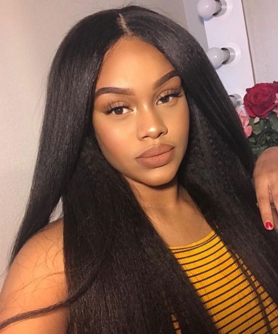 Dolago Hair Wigs Yaki And Straight Lace Front Human Hair Wigs For Black Women 13X6 Transparent Lace Front Wig With Fake Scalp Cap Pre Plucked With Baby Hair