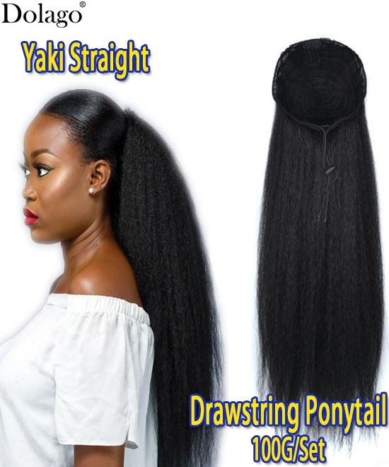 Dolago 8-30 inch Light Yaki Kinky Straight Drawstring Ponytail For Women with Clip Ins Brazilian Remy 100% Human Hair Ponytail Extensions Free Shipping 