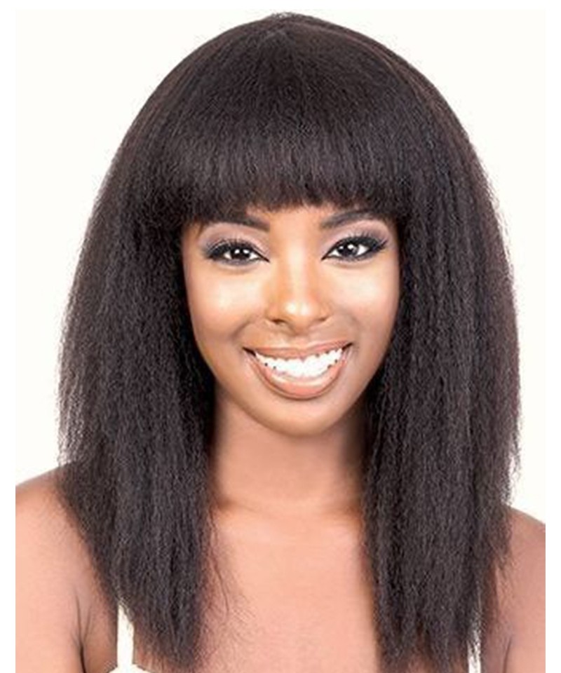Brazilian Kinky Straight 370 Lace Frontal Wig With Bangs Pre Plucked