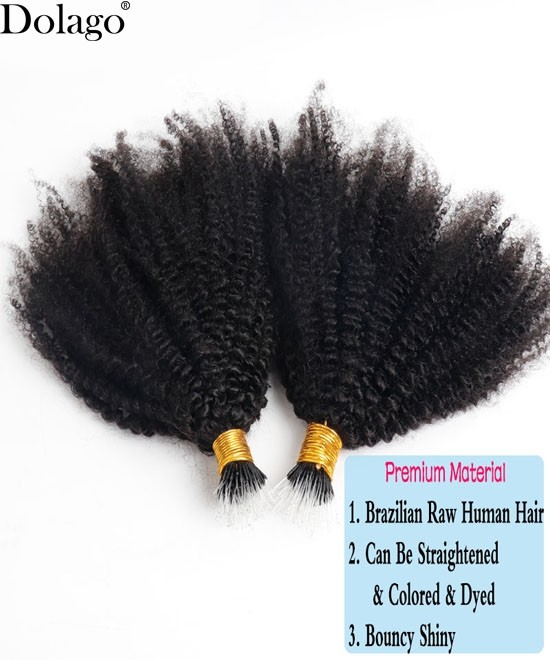 Dolago Afro Curly F Tip Hair Extensions African I Tip Human Hair Extensions For Women Brazilian