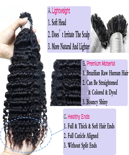 Dolago 3B 3C Kinky Curly Keratin Tip Hair Extensions For Women