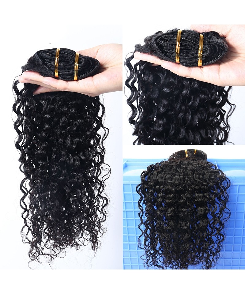 Dolago 7 Pieces/Set Deep Curly Clip In Human Hair Extensions For Women