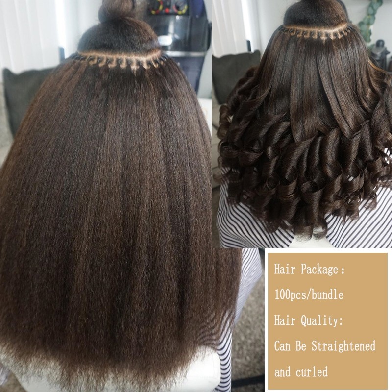 Dolago Kinky Straight Keratin Fusion Hair Extensions Micro Ring