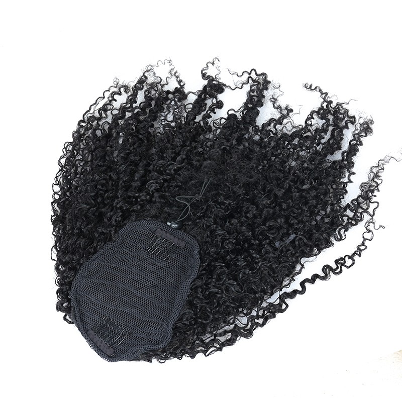 3B 3C Kinky Curly Drawstring Ponytail Human Hair Extensions Good Clip ...
