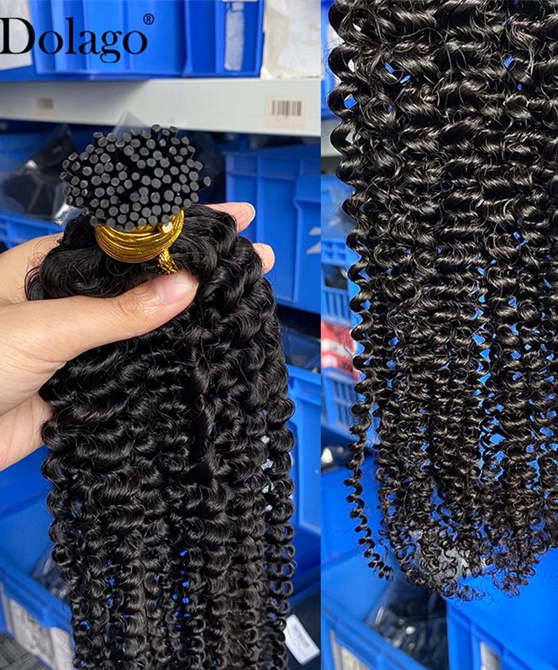 Best quality kinky curly i tip hair extensions online 100 pieces/set