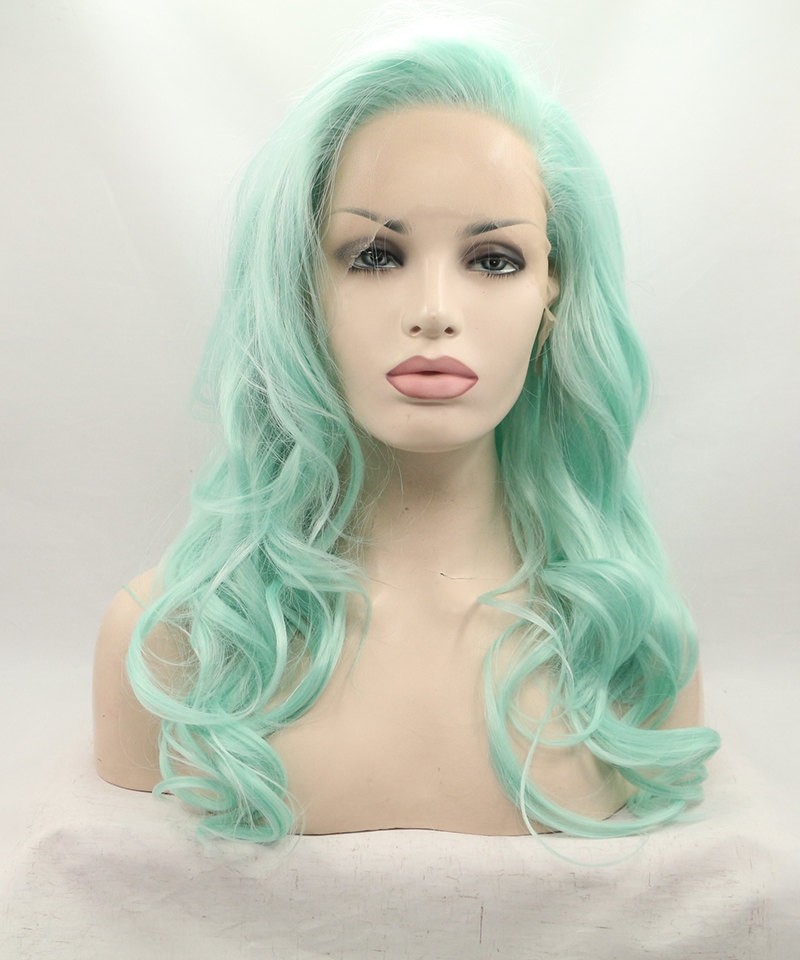 DOLAGO Light Green Lace Front Wig Wavy Synthetic Wig