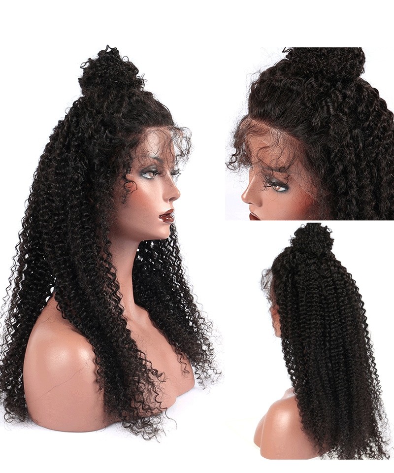 Dolago Natural 3B 4A Kinky Curly Lace Front Human Virgin Hair Wigs With