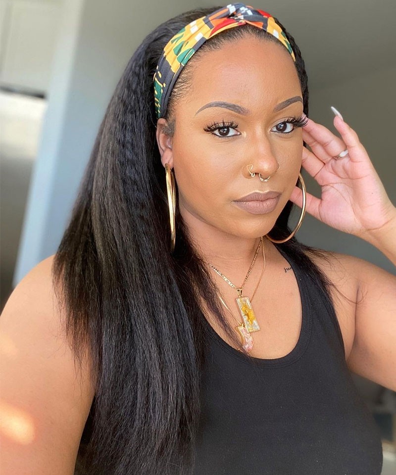 Kinky Straight Hair Wigs With Headband Brazilian Wigs With Headband