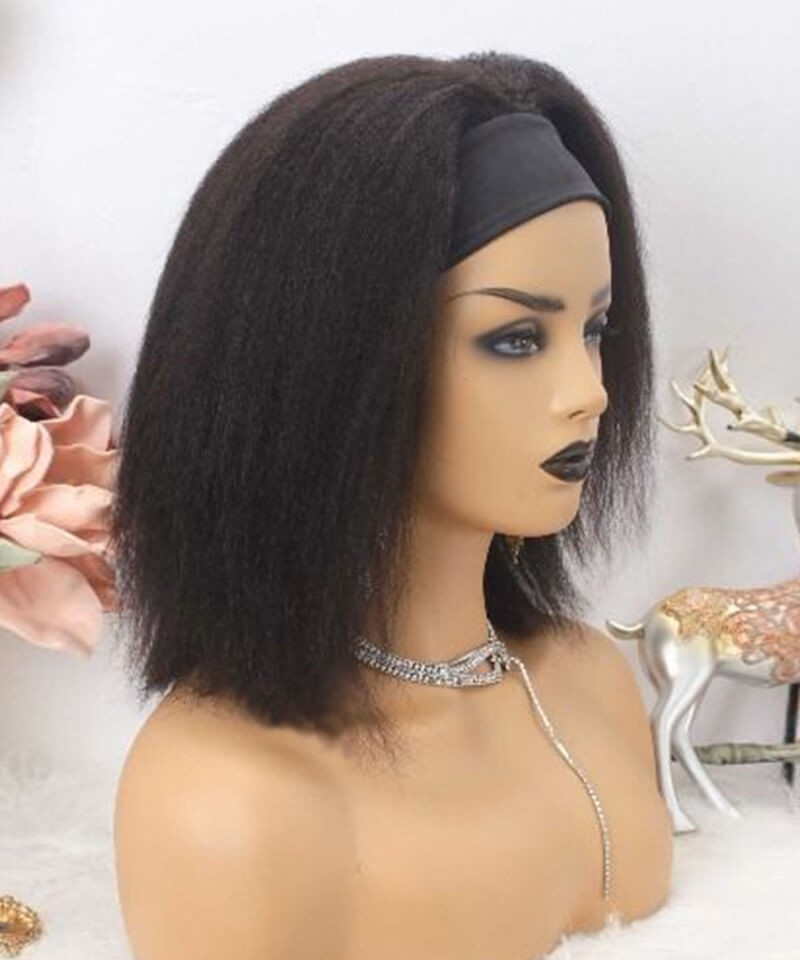 Kinky Straight Hair Wigs With Headband Brazilian Wigs With Headband