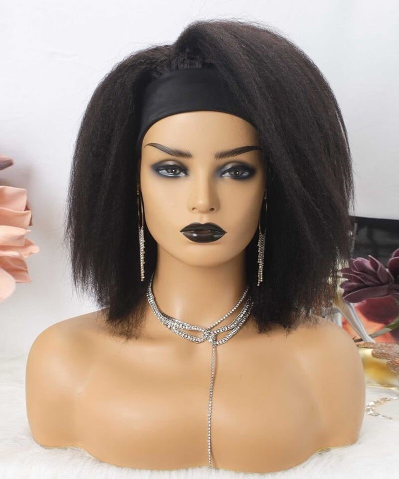 Kinky Straight 13x6 Lace Front Human Hair Wig Yaki Short Bob For Women
