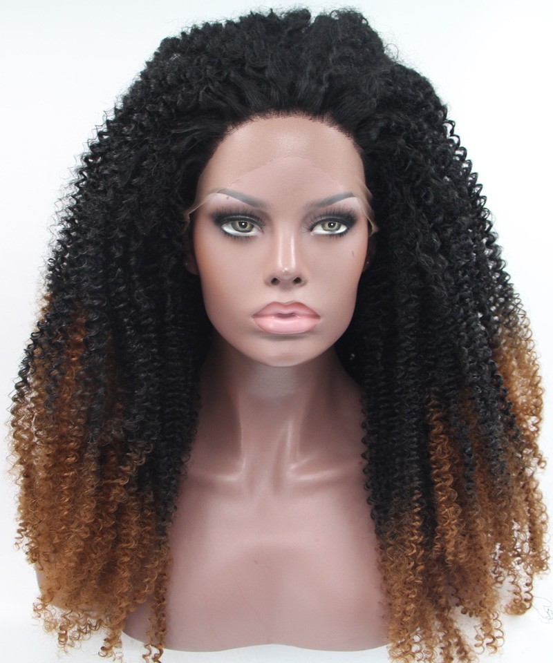 DOLAGO 1B/Brown Ombre Wig Afro kinky curly Synthetic Wig Lace Front Wig