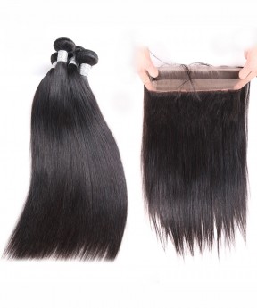 Dolago Brazilian Virgin Hair Yaki Straight 360 Lace Frontal With 2 Bundles