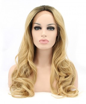 Dolago Golden Yellow Women Fashion Synthetic Wig Big Blonde Wavy Lace Front Wigs