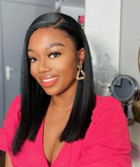 Dolago 180% Density Kinky Straight Lace Front Wigs Human Hair For Black Women Coarse Yaki Brazilian Front Transparent Lace Wigs Pre Plucked With Baby Hair Natural Frontal Wigs For Sale Pre Bleached