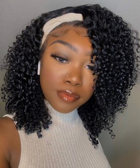 Dolago 3B 3C Kinky Curly Human Hair Wigs With Headband