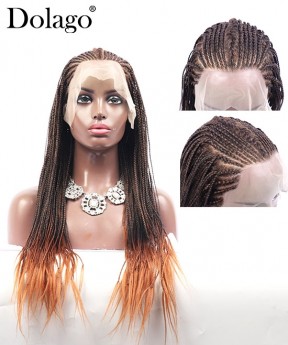 Braided wigs knotless 13X6 lace front braid wigs for african american 100% handmade cornrow braided lace wigs mix color 26inch dolago cheap synthetic braiding wig free shipping