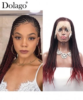 Braided wigs knotless cornrow braided lace front wigs for sale 13X6 lace frontal african american braided wig 100% handmade braid side part style 26inch cheap synthetic braiding wig free shipping