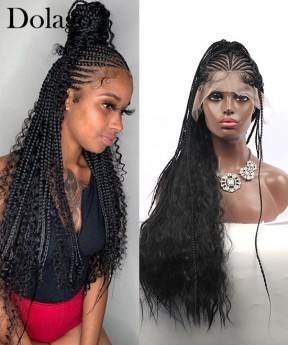 Braided wigs Boho braided lace front wig 13X6 30inch 100% handmade cornrow braid wigs for women cheap synthetic knotless braided lace frontal wigs dolago hair on sale free shipping