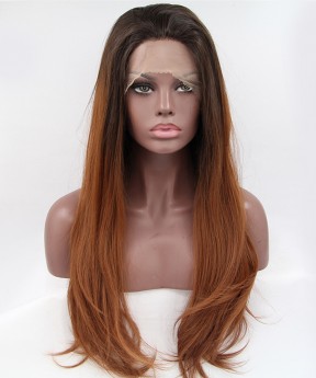Dolago Lace Front Wig 1B/Brown Ombre Wig Straight Synthetic Wig