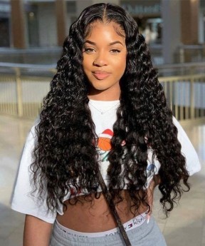 Dolago Cheap Deep Wave Wigs 150% Density 360 Lace Front Human Hair Wig Pre Plucked For Black Women Natural Brazilian 360 Full Lace Wig With Baby Hair For Sale Online Glueless 360 Lace Frontal Wig Free Shipping