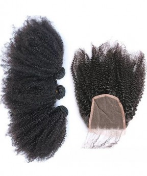 Dolago African American Afro Kinky Curly Human Hair Bundles With Closure For Women High Quality 4B 4C Afro Curly 3 PCS Bundles And 4x4 Lace Frontal Closure 12A Grade Wholesale For Salon Online Shop