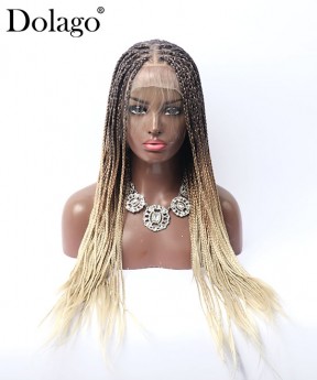 Knotless braided lace wigs middle part ombre 1b/27/613 braided wigs lace frontal 13X3 100%  handmade cheap synthetic braiding wigs for women african american free shipping dolago