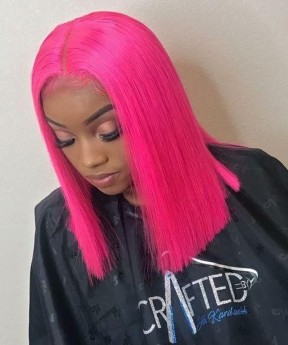 Colorful Wig Straight Bob Lace Front Wigs Pre-Plucked