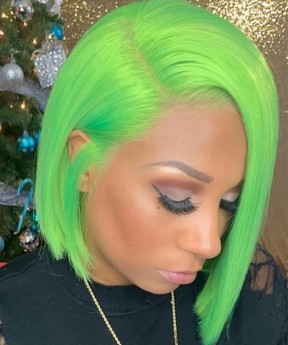 Dolago Colorful Wig Straight Bob Lace Front Wigs Pre-Plucked 130% Density Light Green Colored Human Hair Wigs For Women With Baby Hair For Sale 100% High Quality