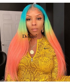Colorful Wig Rainbow Colored Lace Human Hair Wigs 