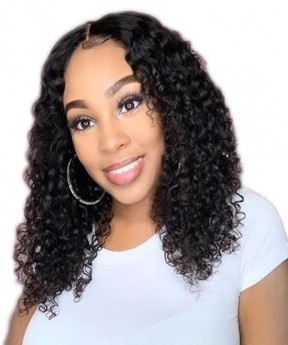 Dolago Replacement 150% Deep Curly 13x4 French Lace Front Wigs For Black Women Brazilian RLC Pre Plucked Lace Front Human Hair Wig Culry Part 14-18 Inches With Invisible Bleached Knots