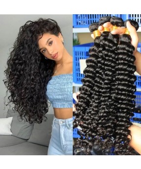 Dolago Brazilian Virgin Hair Bundles Deep Curly Wave Human Hair Extensions 3 Pics Brazilian Human Hair Weave Bundles Sale Natural Color Brazilian Bundles 10-30 Inches