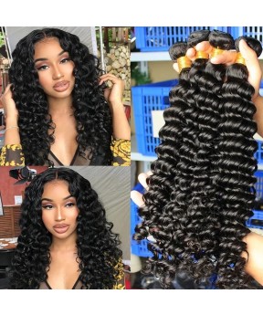 Dolago Brazilian Remy Human Hair Extensions Deep Wave 3Pics Brazilian Human Hair Weave Bundles Sale 10-30 Inches Brazilian Bundles Natural Color