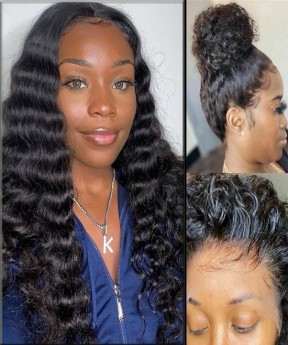 Dolago 130% Real Human Hair Deep Wave 360 Lace Front Wig With Natural Hairline For Black Women Glueless Wavy 360 Full Lace Wig Pre Plucked With Baby Hair Invisible Lace Frontal Wigs Pre Bleached For Sale Online