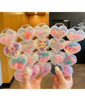 Dolago 200Pcs/Set Heart-Boxed Girl Color Elastic Hair Band Rubber Band Child Cute Cartoon Star Flower Small Hair Claw Hairpin Headdress