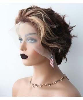 Short bob human hair pixie lace front wigs for african american.