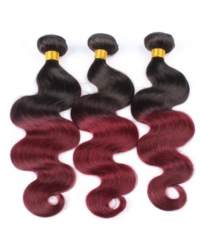 DOLAGO Brazilian Virgin Hair 3 Pcs Ombre Weave Bundles 1B/99J Burgundy Brazilian Hair