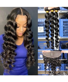 Dolago Hair Weaves  Loose Wave Human Hair Extension 3Pcs Natural Looking Brazilian Human Virgin Hair Bundles For Black Women Natural Color Can Be Dyed And Bleacked