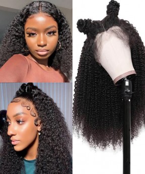 Dolago Invisible American Kinky Curly 360 Lace Wig With Baby Hair For Black Women 180% Brazilian Human Hair 360 Lace Front Wig Pre Plucked For Sale 3B 4A Curly Glueless 360 Full Lace Wig Pre Bleached For Sale 