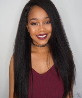 Dolago Glueless Kinky Straight 13x4 Lace Front Human Hair Wig For Black Women 150% Coarse Yaki Lace Frontal Wigs Human Hair Can Be Dyed High Quality Frontal Wigs Pre Plucked With Baby Hair