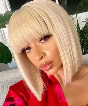 Dolago High Quality 613 Blonde Bob Human Hair Machine Wigs For Women Straight 613 Short Non Lace Wigs At Cheap Prices Brazilian Human Hair Sewing Machine For Wigs In Stock Sale Online