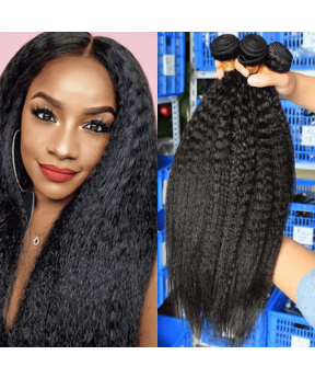Dolago Hair ExtensionsKinky Straight Hair Brazilian Virgin Hair Weave Bundles Coarse Yaki 100% Human Hair Bundles 3 Pcs
