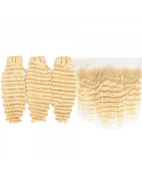 Dolago 613 Blonde Color 3 Bundles with 13x4 Lace Frontal Deep Wave