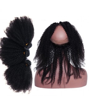 Dolago Pre Plucked Afro Kinky Curly 360 Lace Frontal Closure With 3 Bundles