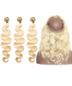 Dolago 360 Lace Frontal Closure with 3 Bundles Body Wave 613 Blonde Color 