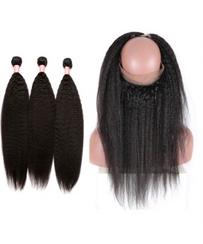 Dolago 360 Lace Frontal Closure With Bundle Kinky Straight Natural Color