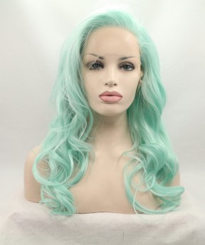 Dolago Light Green Lace Front Wig Wavy Synthetic Wig
