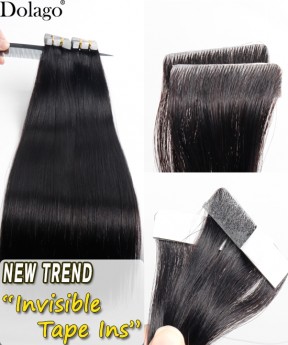 Dolago Invisible Tape In Human Hair Extensions For Thin Hair Seamless Straight Tape Ins Hair For Women On Short Hair 40PCS/Set Reusable Tape In Hair Wholesale