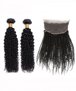 Dolago Brazilian Virgin Hair Kinky Curly 360 Lace Frontal With 2 Bundles