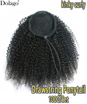 Dolago Kinky Curly Ponytail Human Hair Magic Horsetail Wrap Around Ponytail Mongolian 4 Combs Kinky Curly Clip Drawstring In Human Hair Extensions At Cheap Prices For Sale