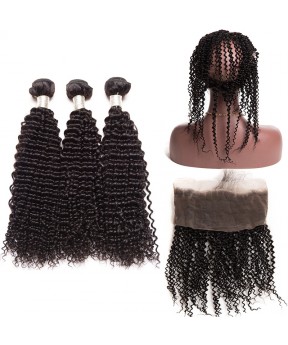 Dolago Brazilian Virgin Hair Kinky Curly 360 Lace Frontal With 3 Bundles